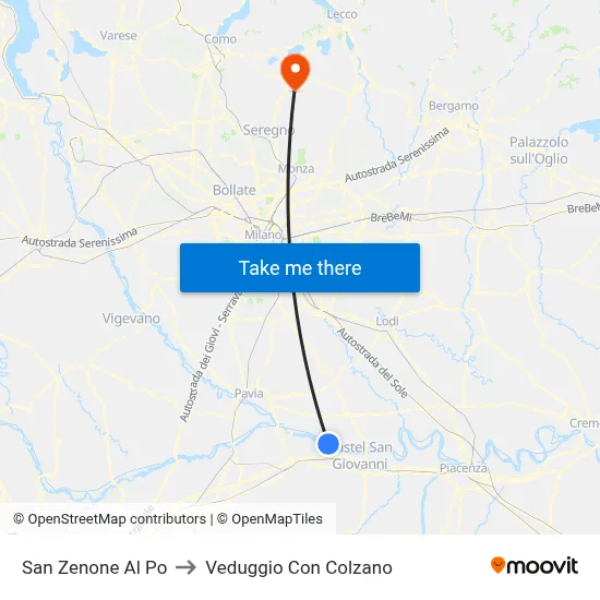 San Zenone al Po to Veduggio con Colzano map