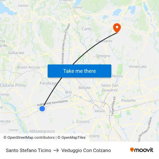 Santo Stefano Ticino to Veduggio Con Colzano map