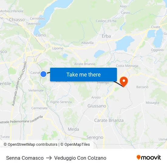 Senna Comasco to Veduggio Con Colzano map