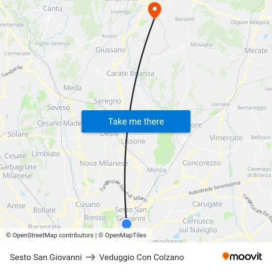 Sesto San Giovanni to Veduggio Con Colzano map