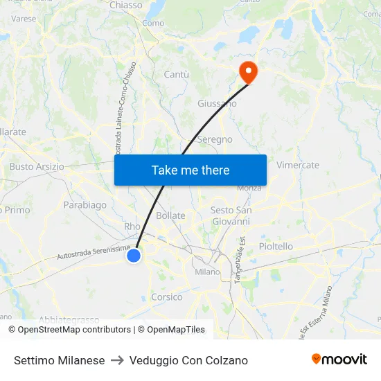 Settimo Milanese to Veduggio Con Colzano map