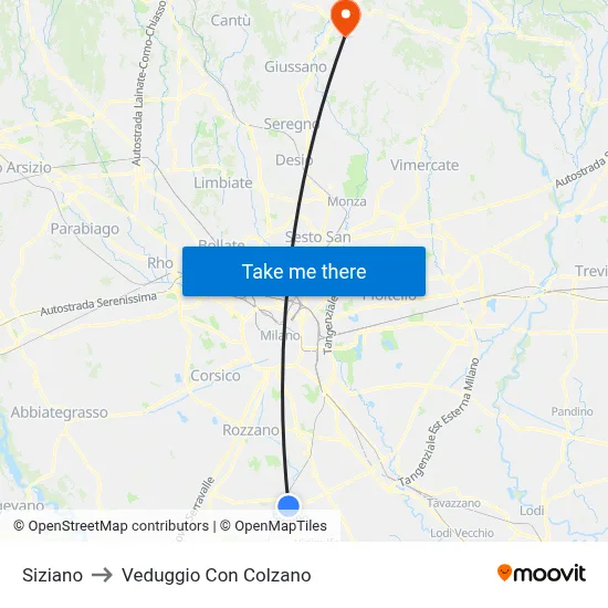 Siziano to Veduggio Con Colzano map