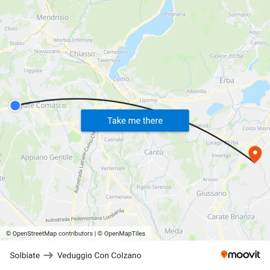 Solbiate to Veduggio con Colzano map