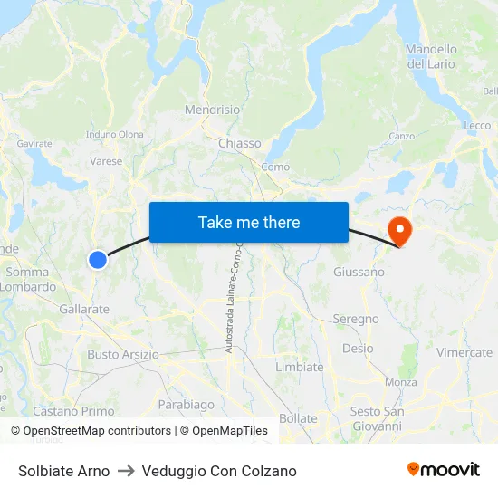 Solbiate Arno to Veduggio Con Colzano map
