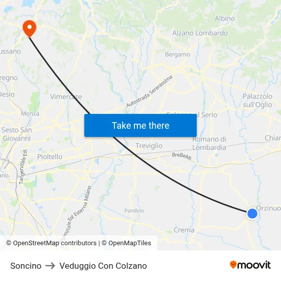 Soncino to Veduggio Con Colzano map