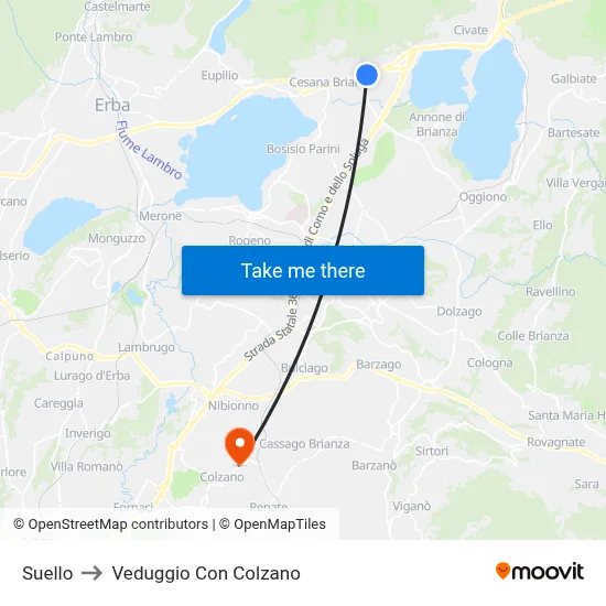 Suello to Veduggio con Colzano map