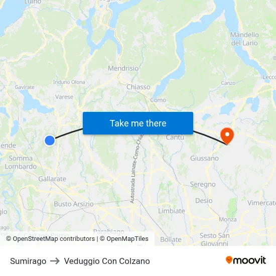 Sumirago to Veduggio Con Colzano map