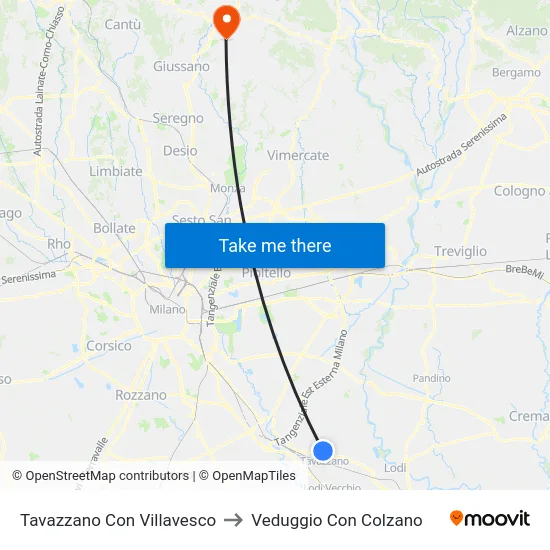 Tavazzano Con Villavesco to Veduggio Con Colzano map