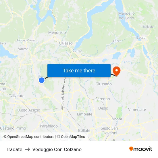 Tradate to Veduggio Con Colzano map