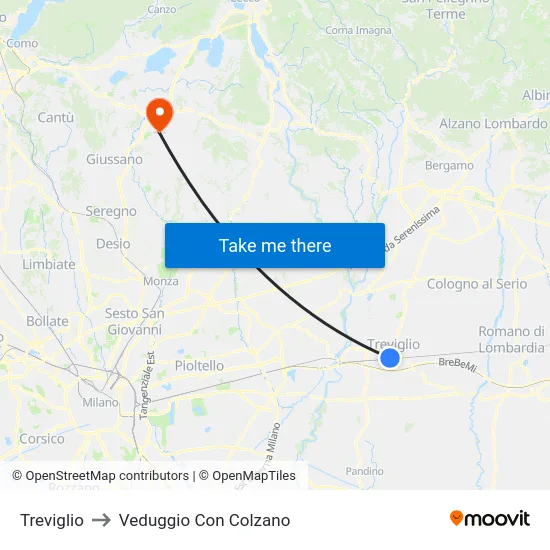 Treviglio to Veduggio Con Colzano map