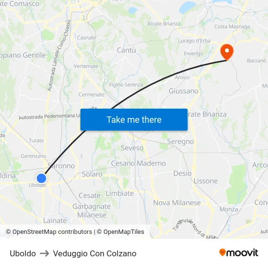 Uboldo to Veduggio Con Colzano map