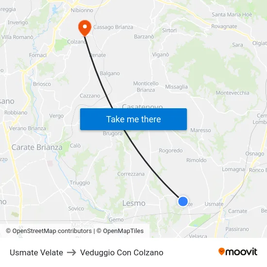 Usmate Velate to Veduggio con Colzano map