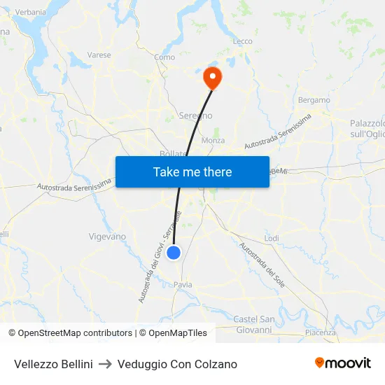 Vellezzo Bellini to Veduggio Con Colzano map