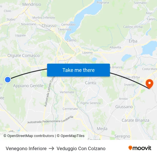 Venegono Inferiore to Veduggio Con Colzano map