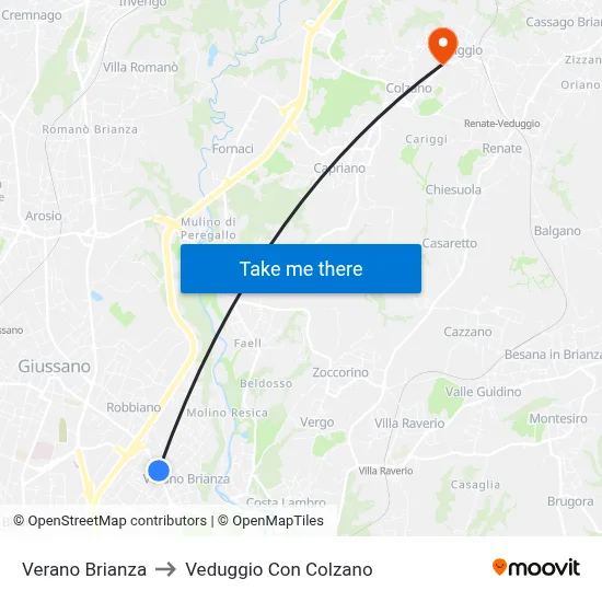 Verano Brianza to Veduggio Con Colzano map