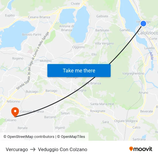 Vercurago to Veduggio Con Colzano map