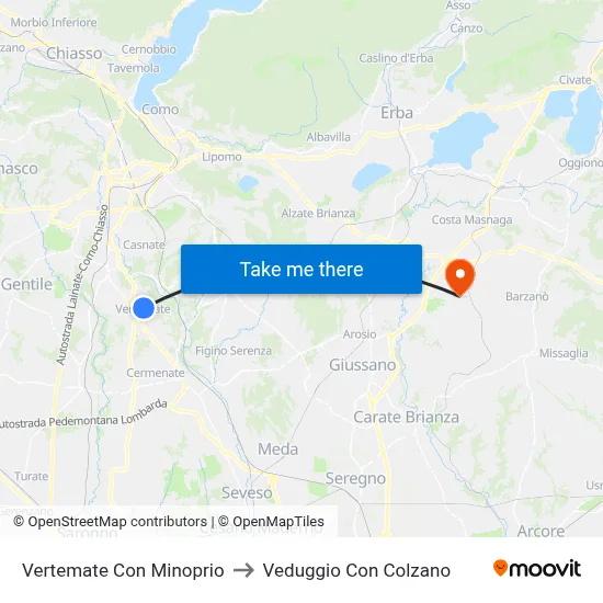 Vertemate Con Minoprio to Veduggio Con Colzano map
