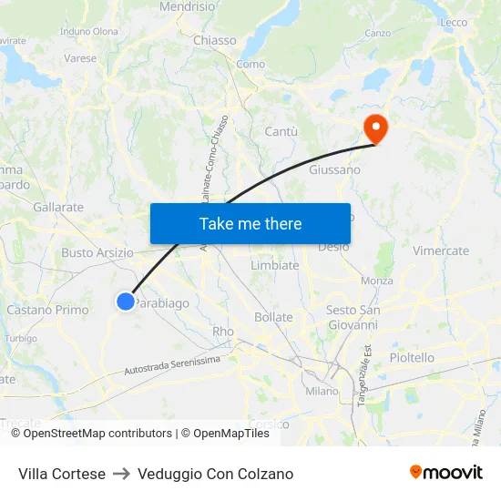 Villa Cortese to Veduggio Con Colzano map