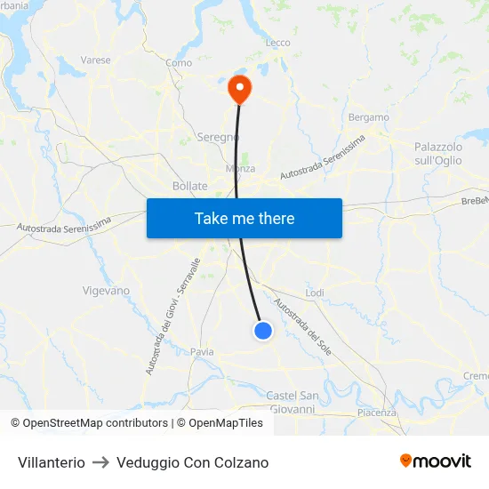 Villanterio to Veduggio Con Colzano map