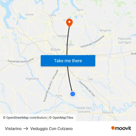 Vistarino to Veduggio con Colzano map