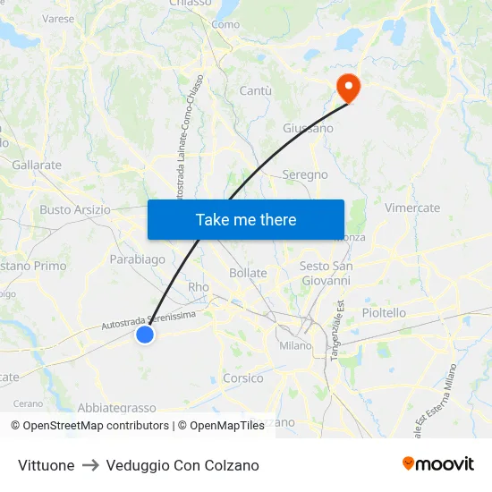 Vittuone to Veduggio Con Colzano map