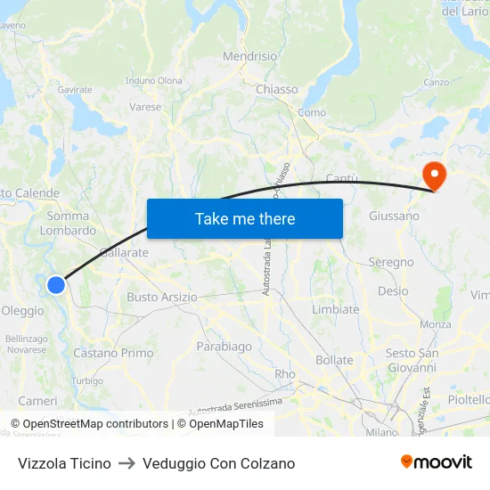 Vizzola Ticino to Veduggio Con Colzano map
