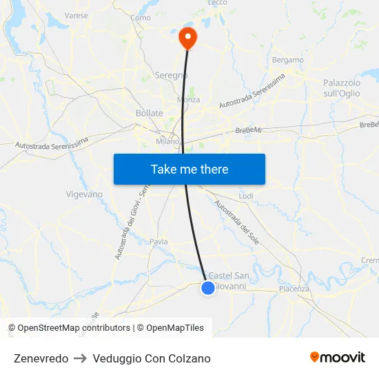 Zenevredo to Veduggio con Colzano map