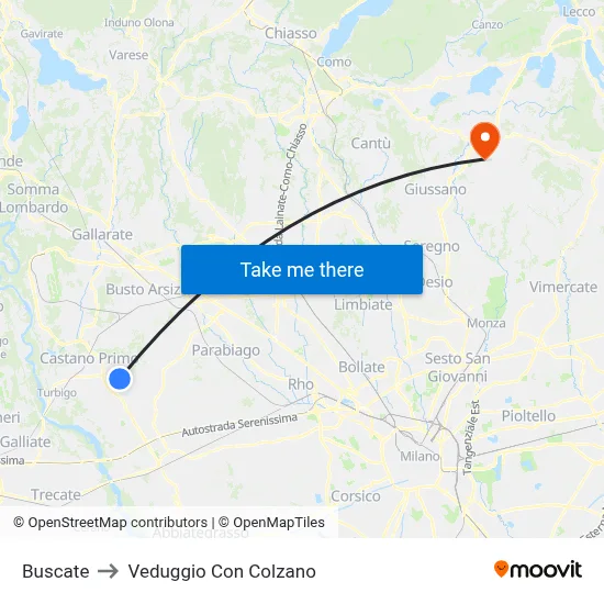 Buscate to Veduggio con Colzano map