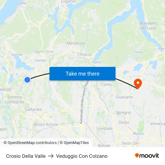 Crosio Della Valle to Veduggio con Colzano map
