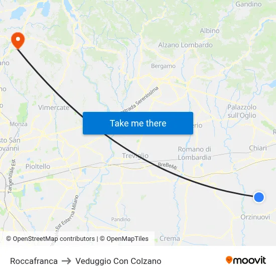 Roccafranca to Veduggio Con Colzano map