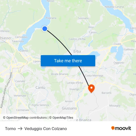 Torno to Veduggio Con Colzano map