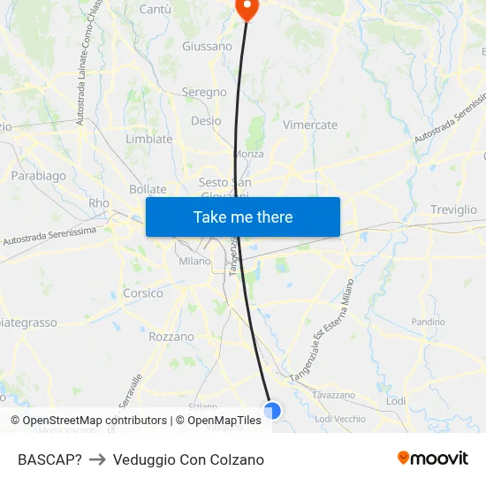 Bascap to Veduggio con Colzano map