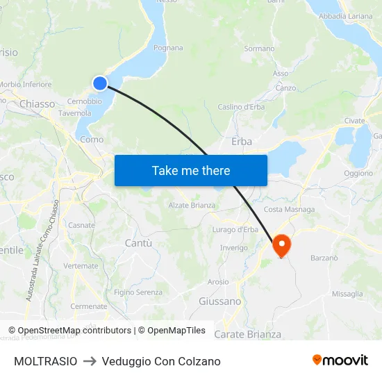 MOLTRASIO to Veduggio Con Colzano map