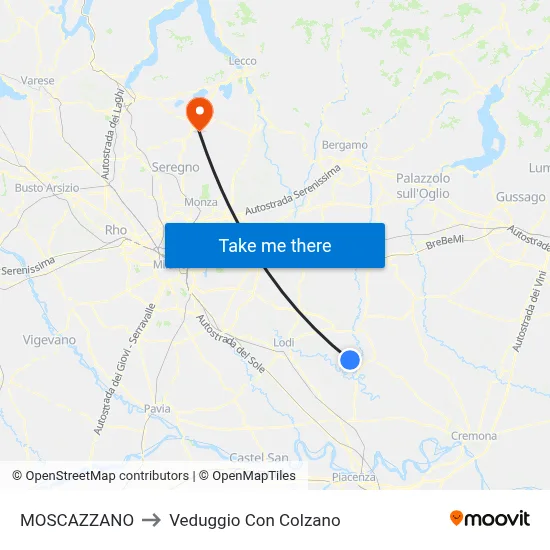 Moscazzano to Veduggio con Colzano map