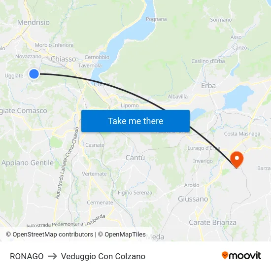 RONAGO to Veduggio Con Colzano map