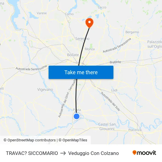 Travacò Siccomario to Veduggio con Colzano map