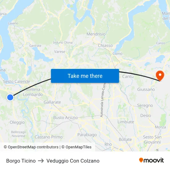 Borgo Ticino to Veduggio Con Colzano map