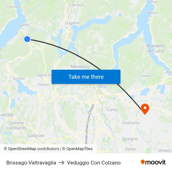 Brissago-Valtravaglia to Veduggio Con Colzano map