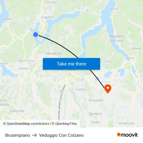 Brusimpiano to Veduggio Con Colzano map