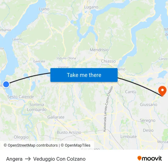 Angera to Veduggio Con Colzano map