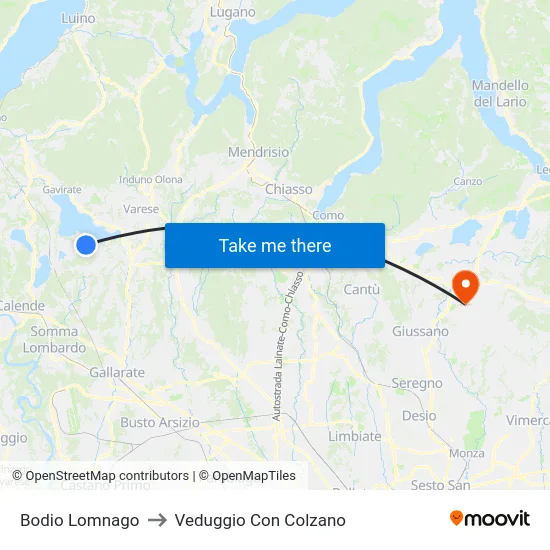 Bodio Lomnago to Veduggio Con Colzano map