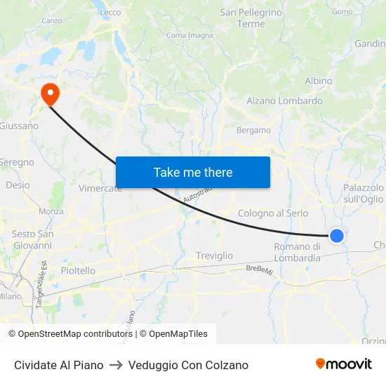 Cividate Al Piano to Veduggio Con Colzano map
