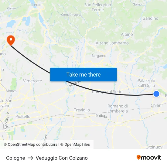Cologne to Veduggio con Colzano map