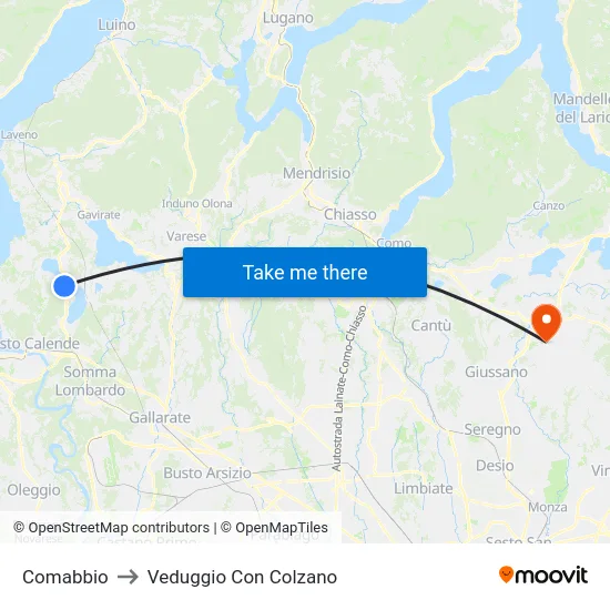 Comabbio to Veduggio con Colzano map
