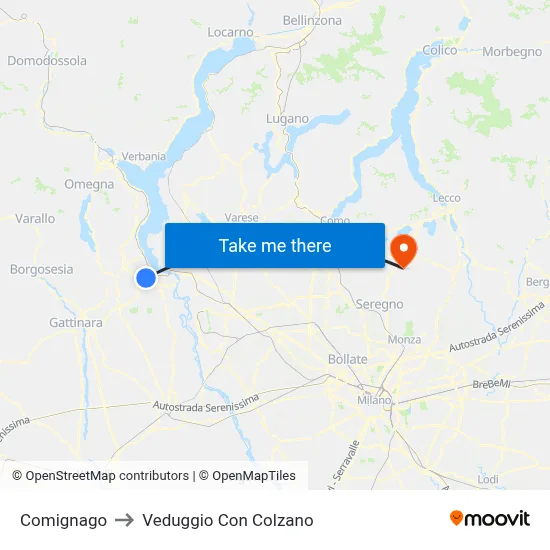 Comignago to Veduggio con Colzano map