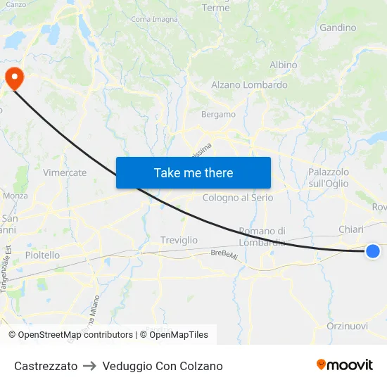 Castrezzato to Veduggio Con Colzano map