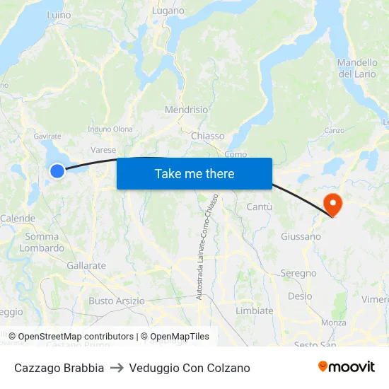 Cazzago Brabbia to Veduggio Con Colzano map