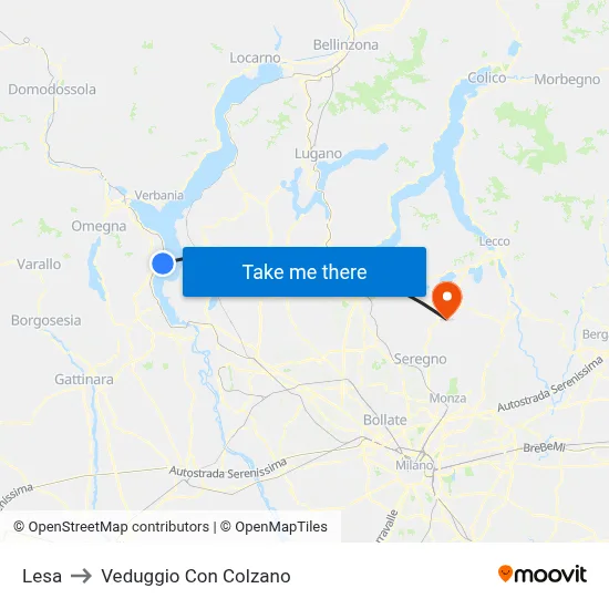 Lesa to Veduggio con Colzano map