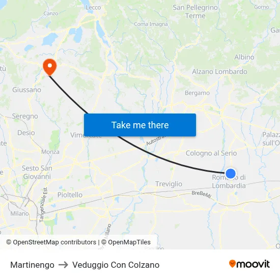 Martinengo to Veduggio con Colzano map