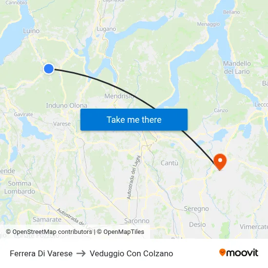 Ferrera Di Varese to Veduggio con Colzano map
